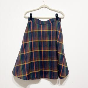 ModCloth plaid circle skirt brown orange green size Large